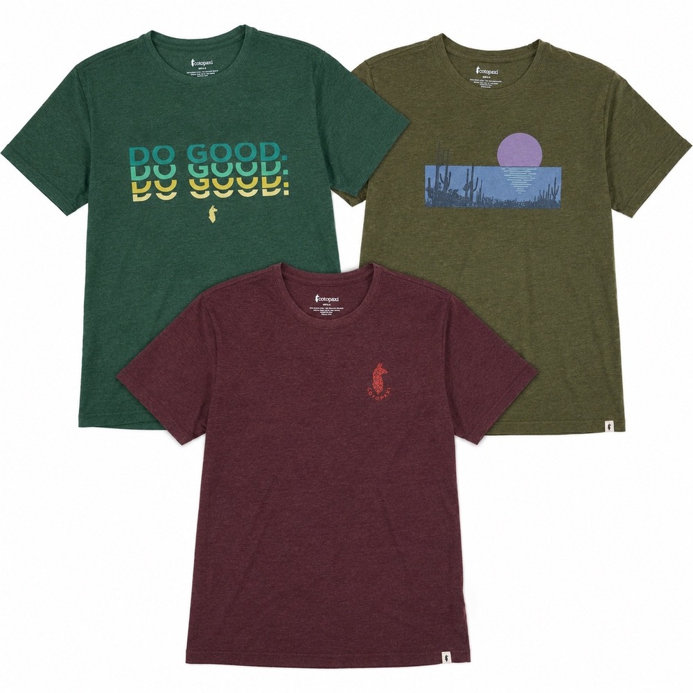 Lot of 3 Cotopaxi Mens Graphic T-Shirt Bundle Do Good Desert Green Maroon Medium